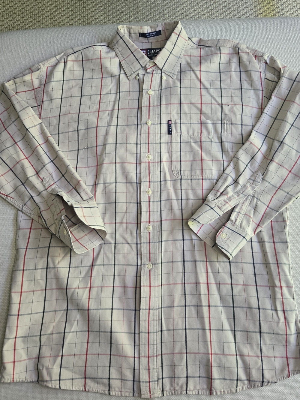 Chaps Ralph Lauren Men's Large Beige Button Up Long Sleeve Shirt Egyptian Cotton